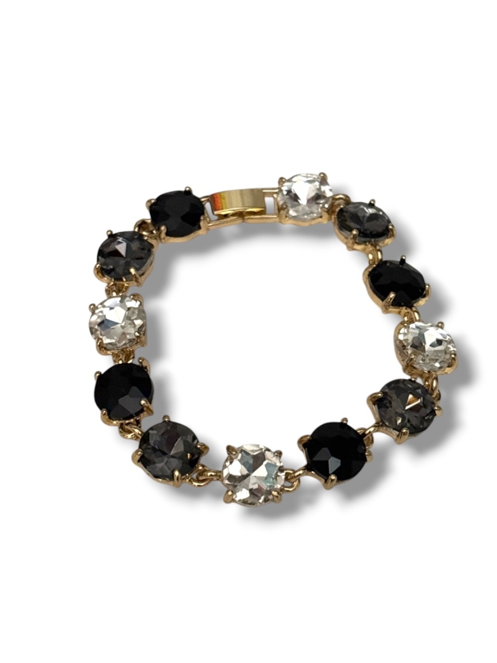 Round Black Charcoal & Clear Stone Glass Link Bracelet